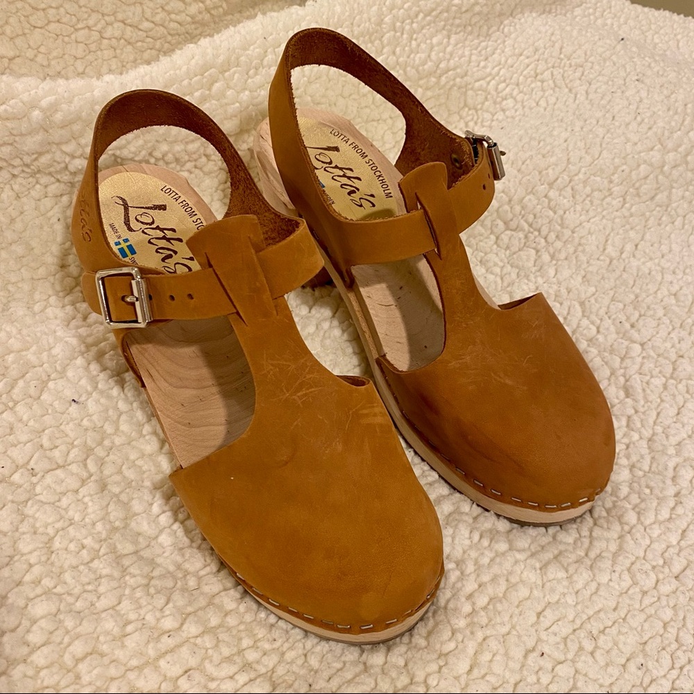 Lotta from Stockholm T-bar Leather Wooden Clogs